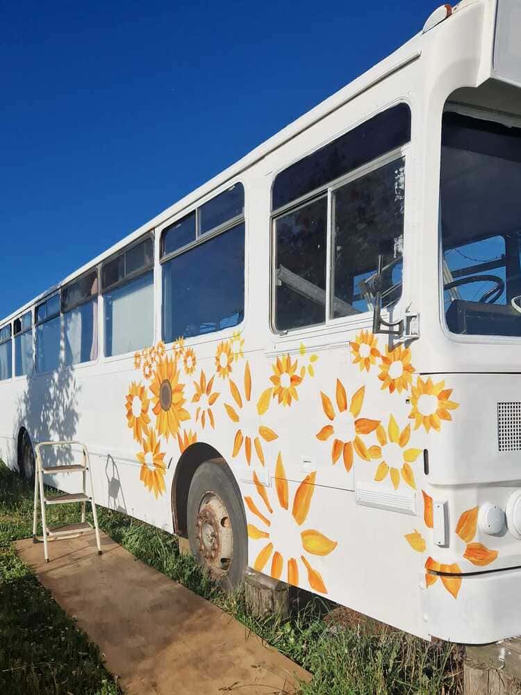 peinture du bus en cours tournesol ludwine tasmanie