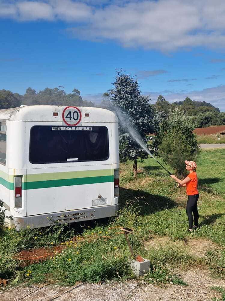 nettoyage bus à peindre tasmanie ludwine